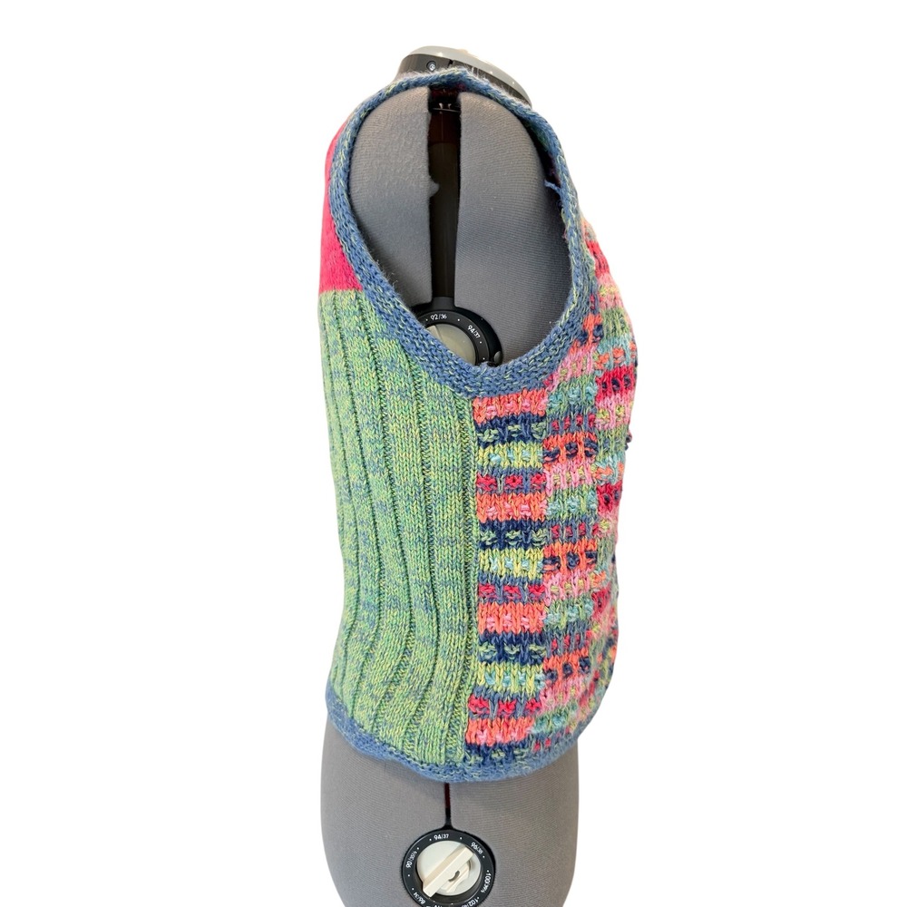 Susan Bristol Vintage Y2K Multi Color Patchwork Knit Sweater Vest Womens Small - Picture 4 of 11